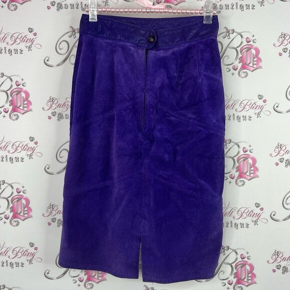 The boutique of leathers skirt leather Elegant royal Purple Midi Skirt - Picture 1 of 8